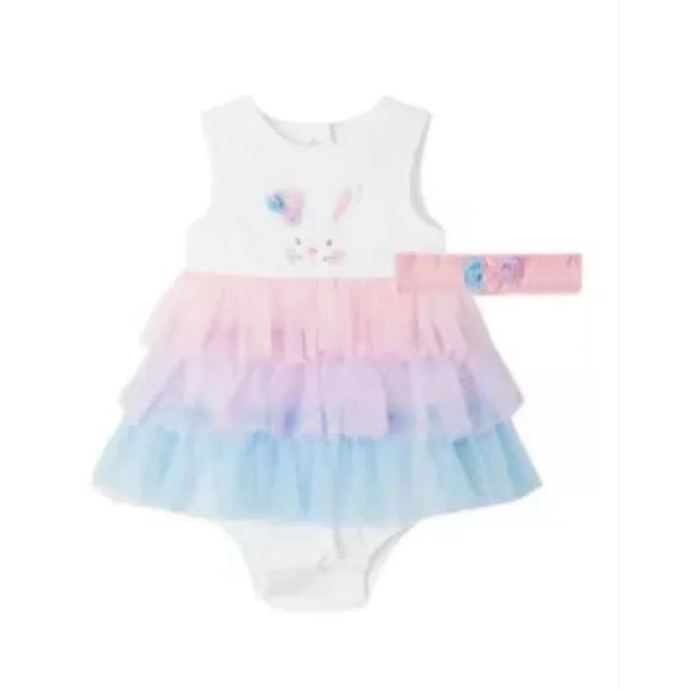 Little Me Baby Girls 12 Months Multi Tier Popover and Matching Headband